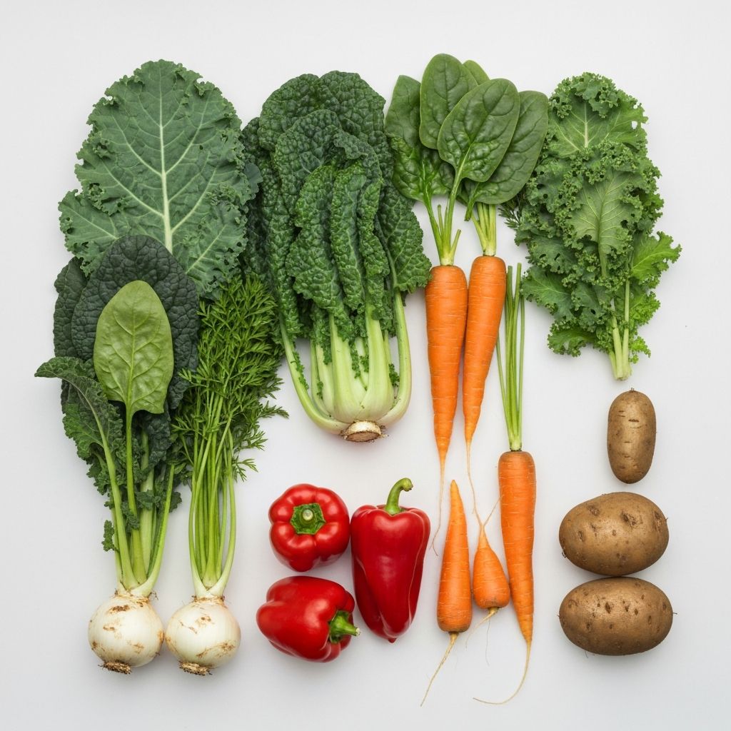 Diverse array of fresh colorful vegetables arranged overhead